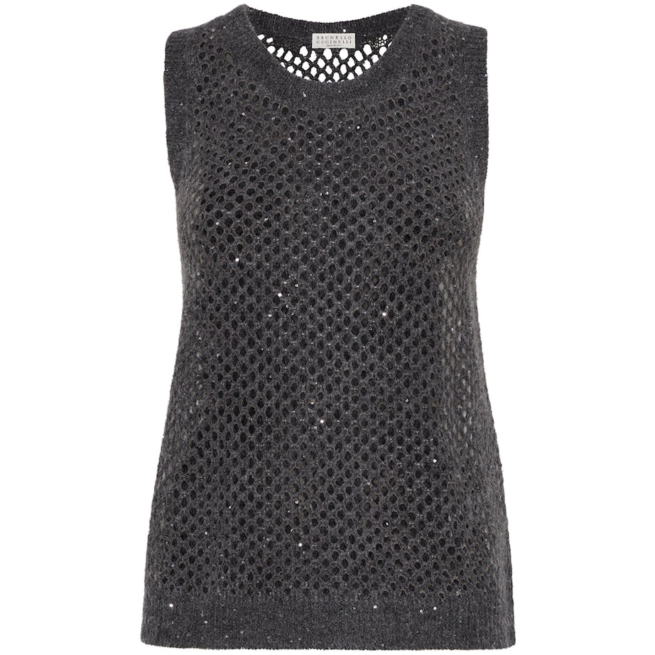 Brunello Cucinelli Grey Dazzling Mesh Knitted Vest
