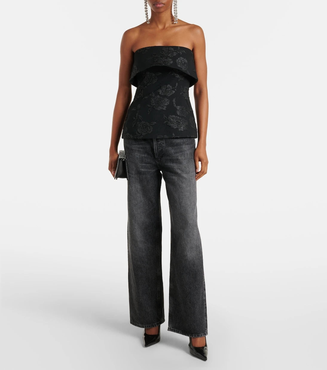 Rotate - Floral jacquard off-shoulder top