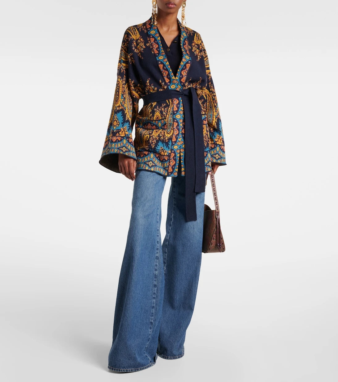 Etro - Jacquard cotton-blend wrap cardigan