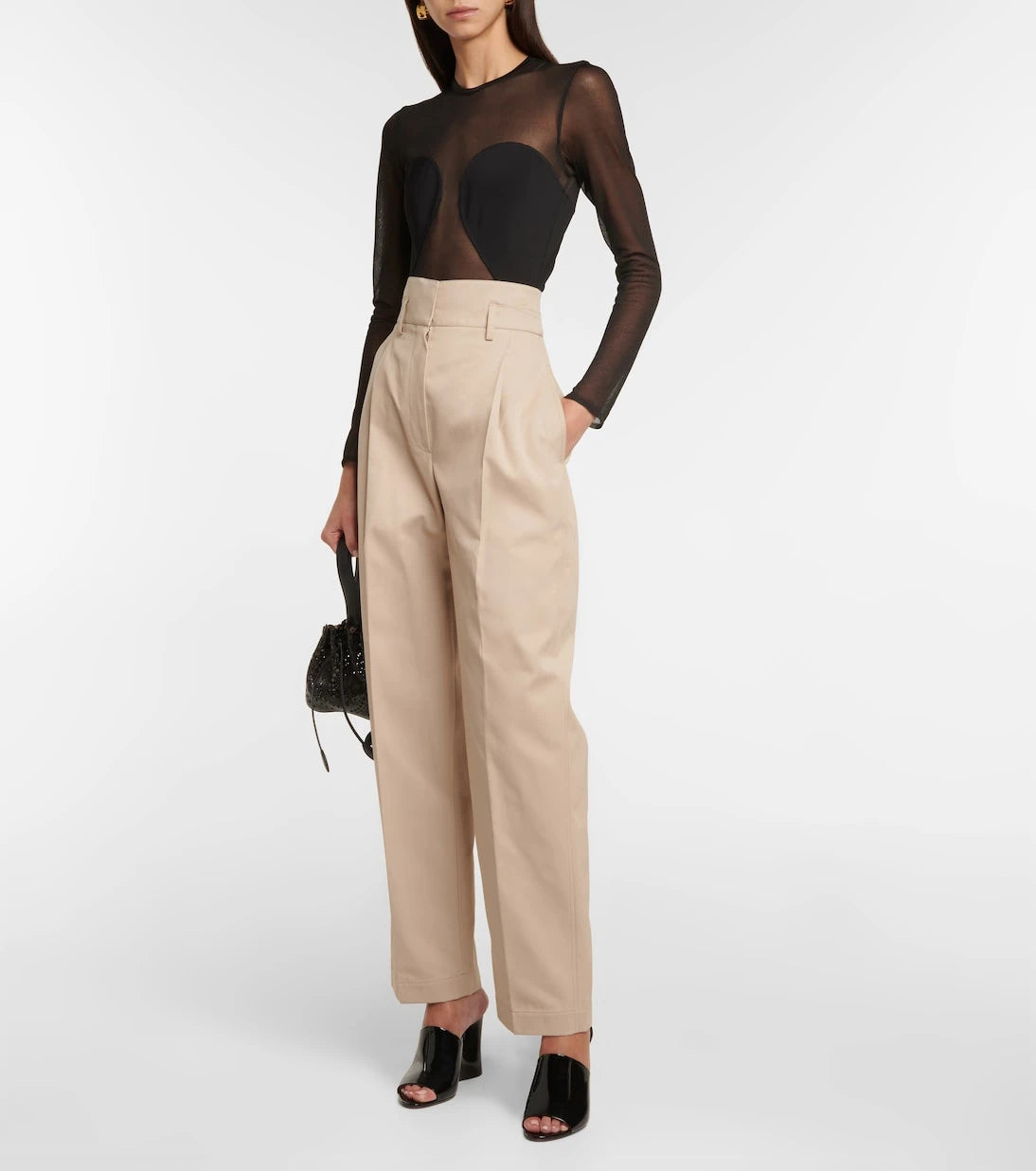 Alaïa - بنطلون مستقيم عالي الخصر من مزيج القطن