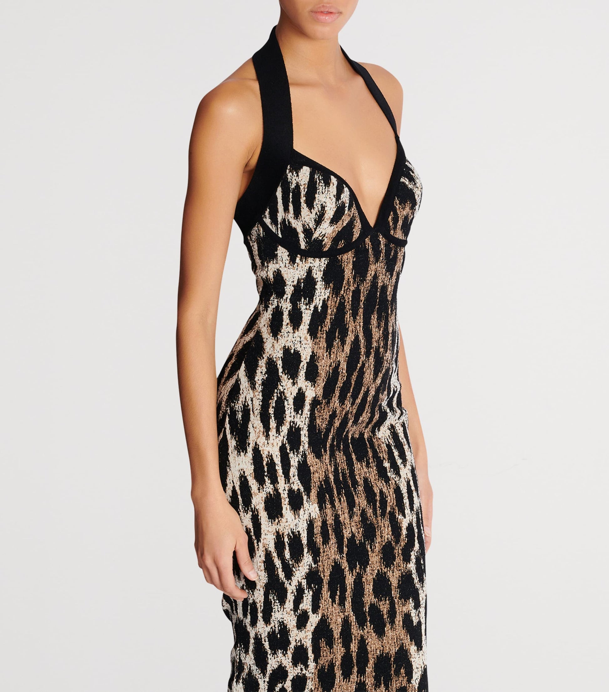 Balmain Brown Leopard Jacquard Midi Dress