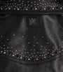 Black Leather Crystal-Embellished Jacket