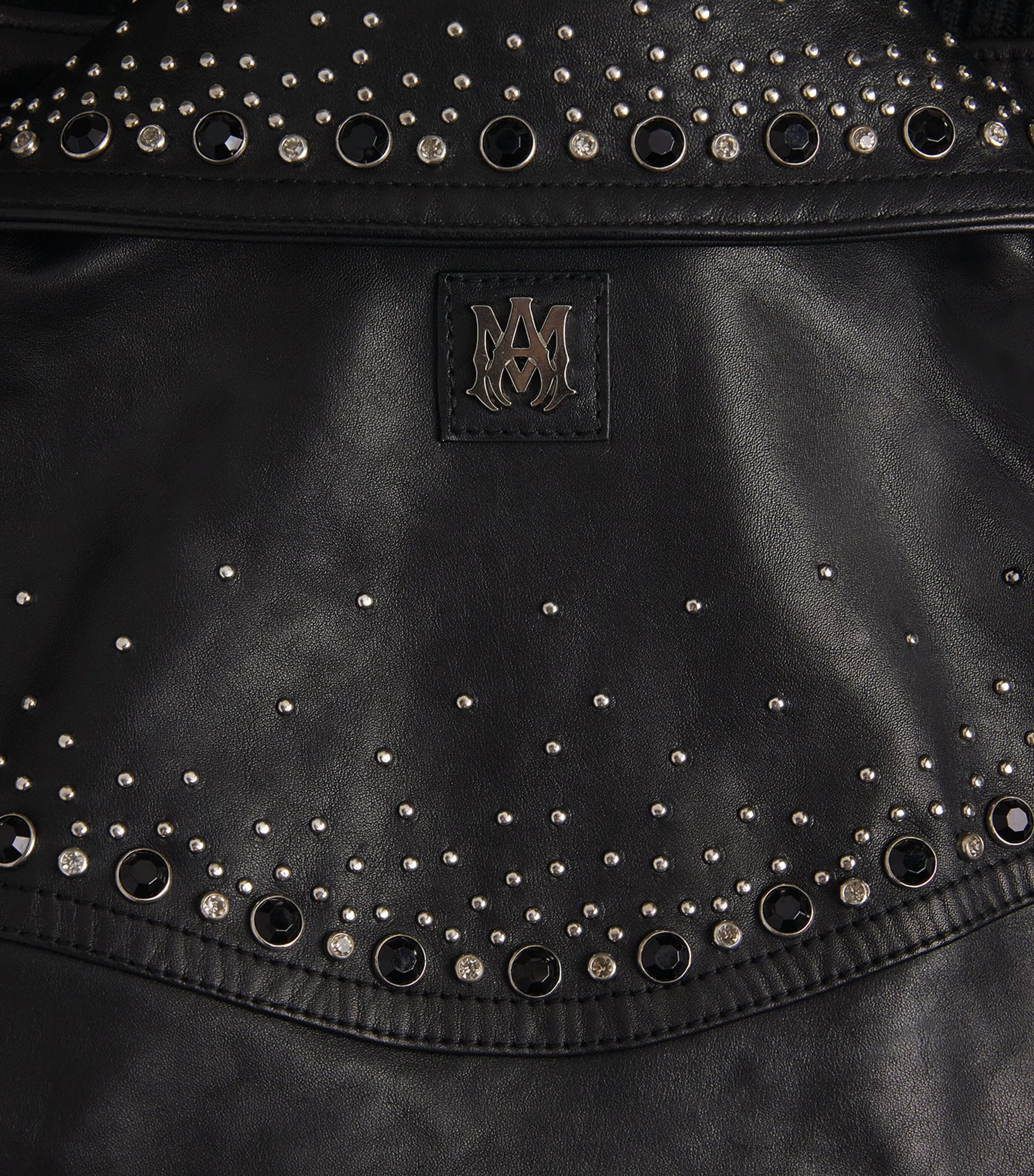 Black Leather Crystal-Embellished Jacket