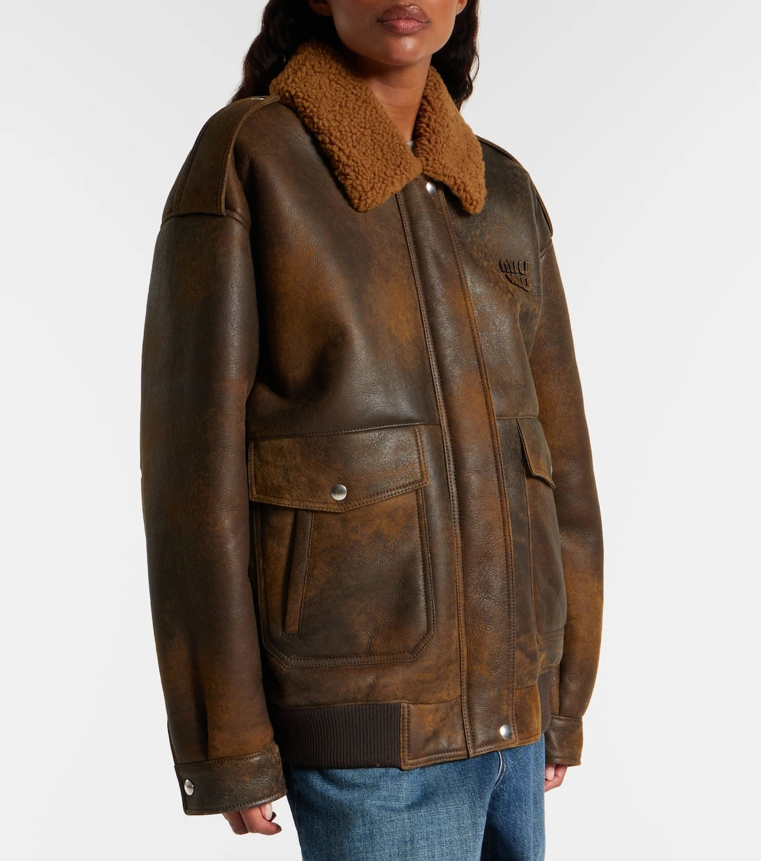 Miu Miu - Shearling-trimmed leather blouson jacket