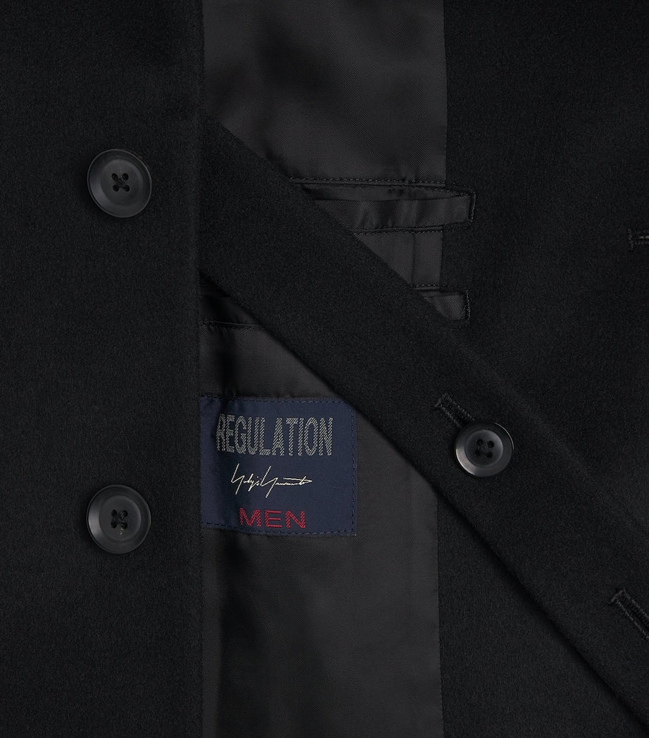 Yohji Yamamoto Black Wool-Cashmere Overcoat