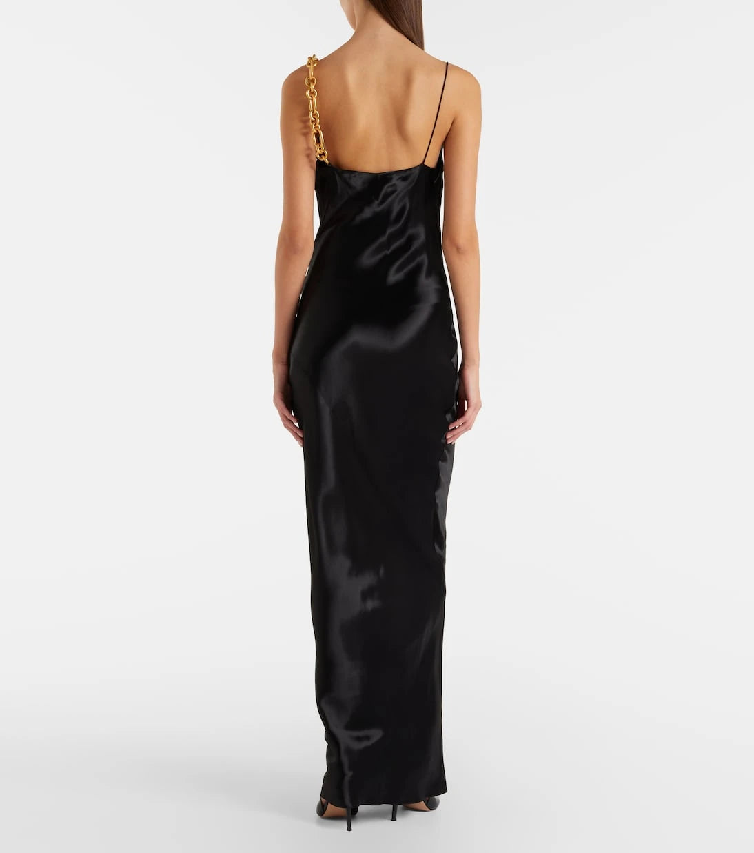 Balmain - فستان من الساتان المنسدل بتفاصيل سلسلة