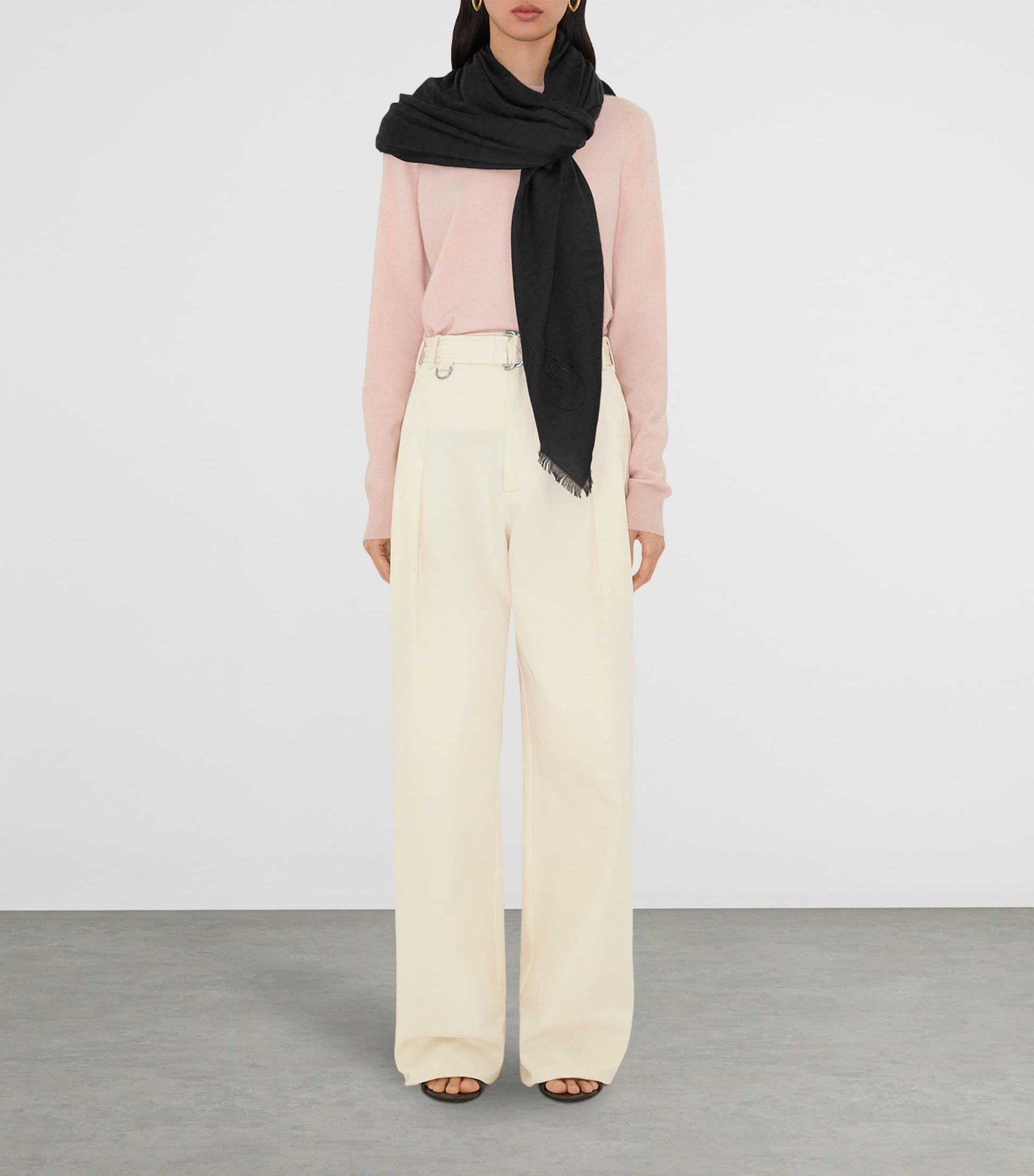 Black Wool-Silk Wide Check Scarf