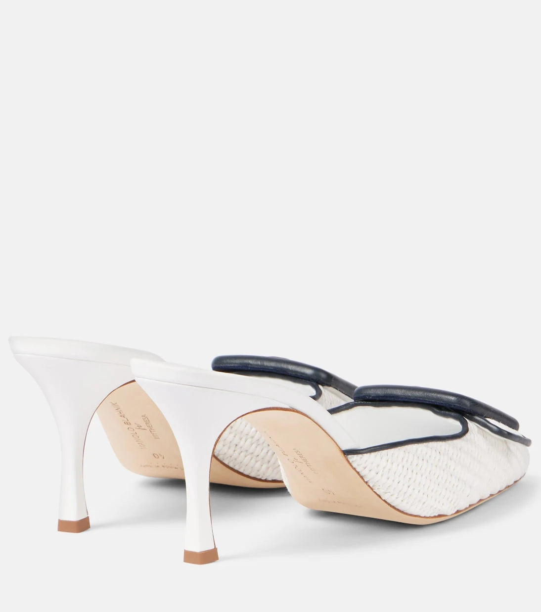 Manolo Blahnik - Maysale 70 leather-trimmed raffia mules