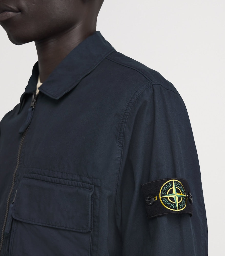 Stone Island Navy Cotton 2-Way Zip Overshirt