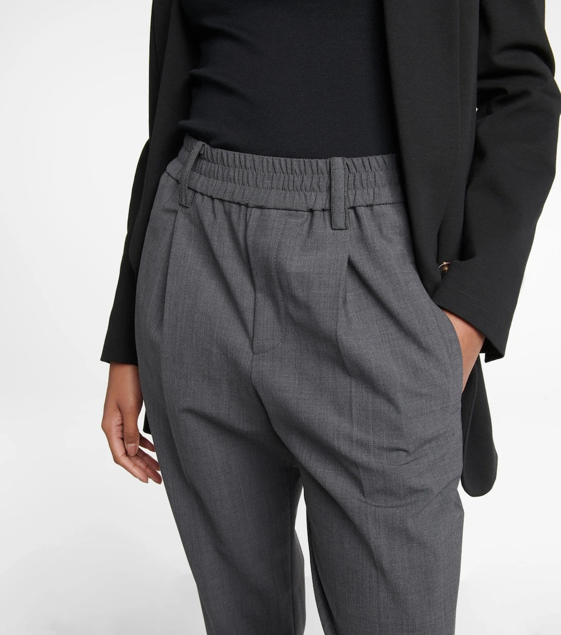 Brunello Cucinelli - High-rise tapered wool-blend pants