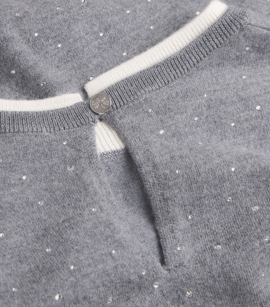 Black Embellished-Wool Short-Sleeve Sweater