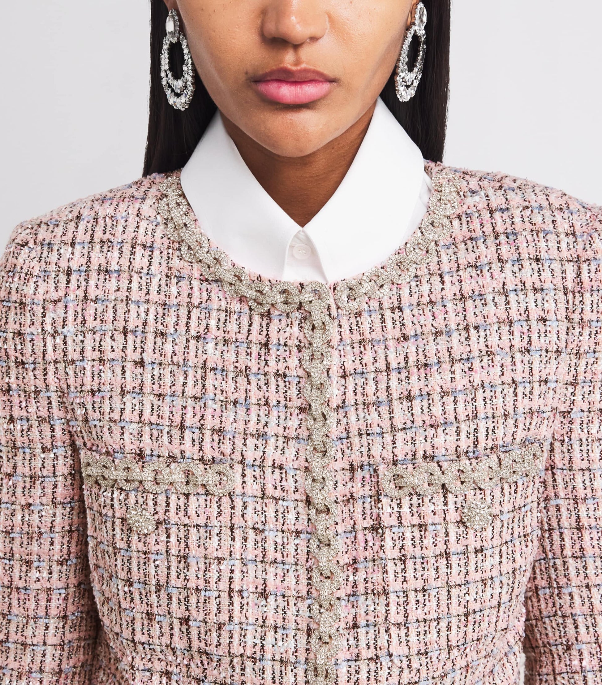 Self-Portrait Pink Bouclé Fur-Trim Jacket