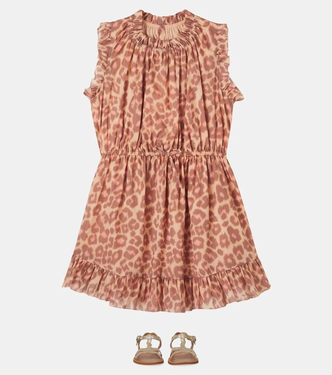 Zimmermann Kids - فستان قطني مكشكش بطبعة الفهد