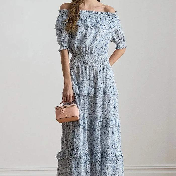 Lauren Ralph Lauren pamuklu omuzları açık elbise