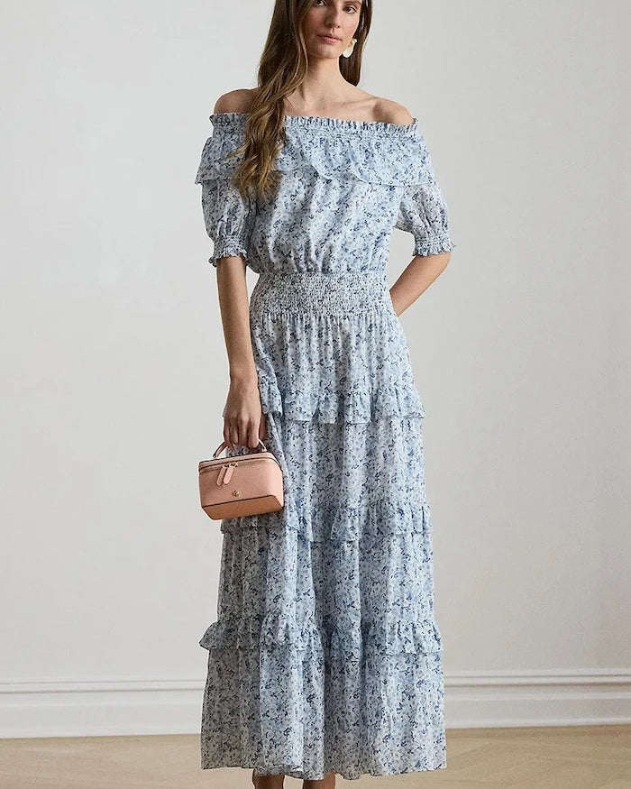 Lauren Ralph Lauren pamuklu omuzları açık elbise