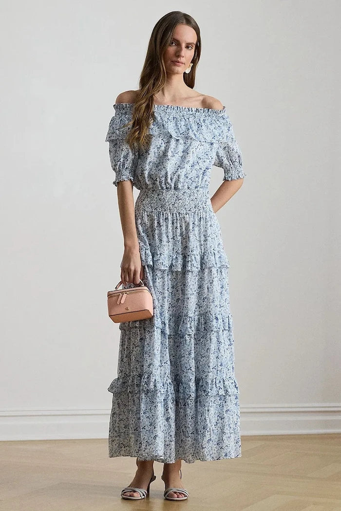 Lauren Ralph Lauren pamuklu omuzları açık elbise