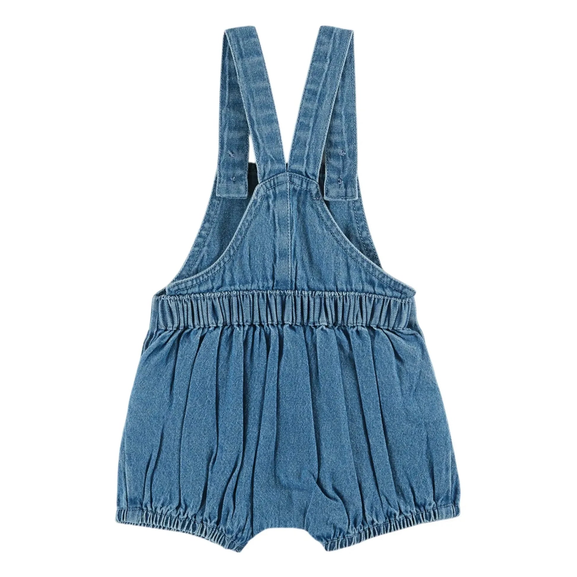 Emile et Ida - Embroidered Denim Short Dungarees | Blue