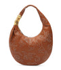 Large Leather Embroidered Soufflé Shoulder Bag 806 CARAMEL