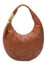 Large Leather Embroidered Soufflé Shoulder Bag 806 CARAMEL