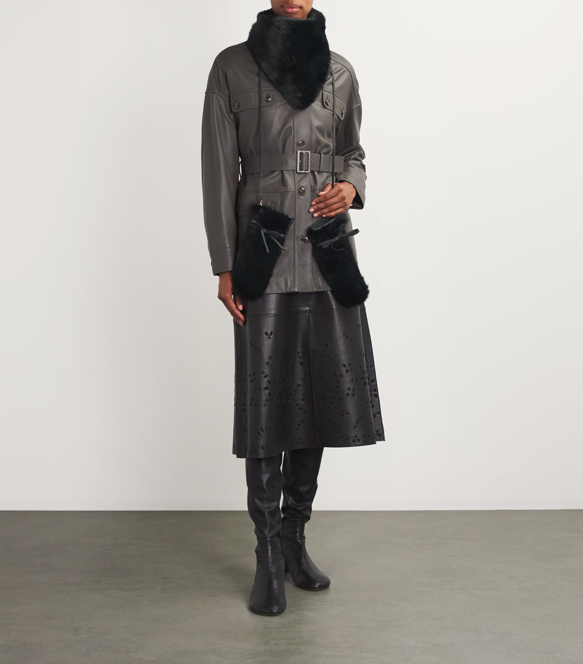 Yves Salomon Black Mink Fur-Leather Mittens