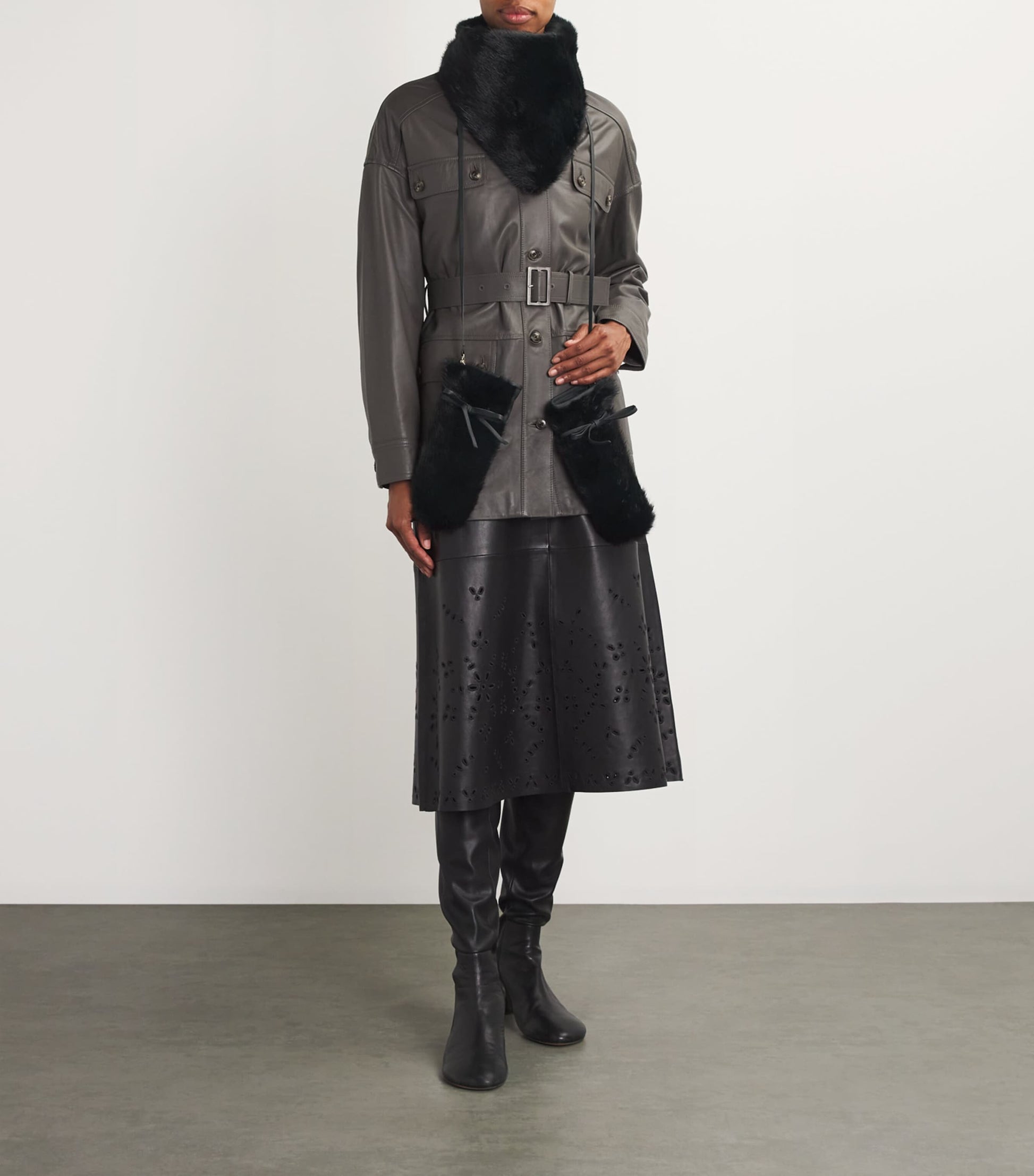 Yves Salomon Black Mink Fur-Leather Mittens