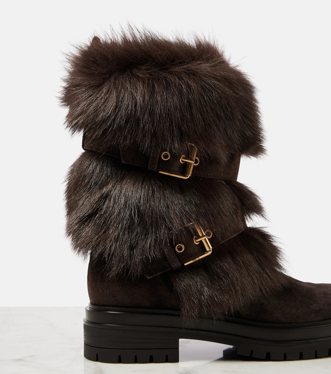 Gianvito Rossi - Maverick shearling-trimmed suede biker boots