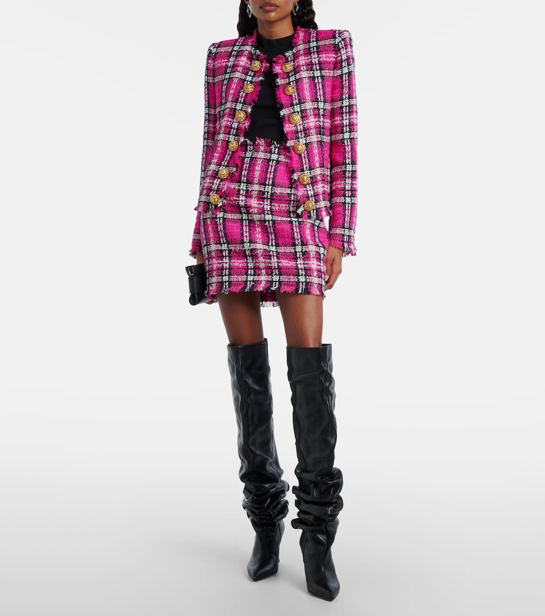 Balmain - Checked cotton and wool-blend tweed jacket