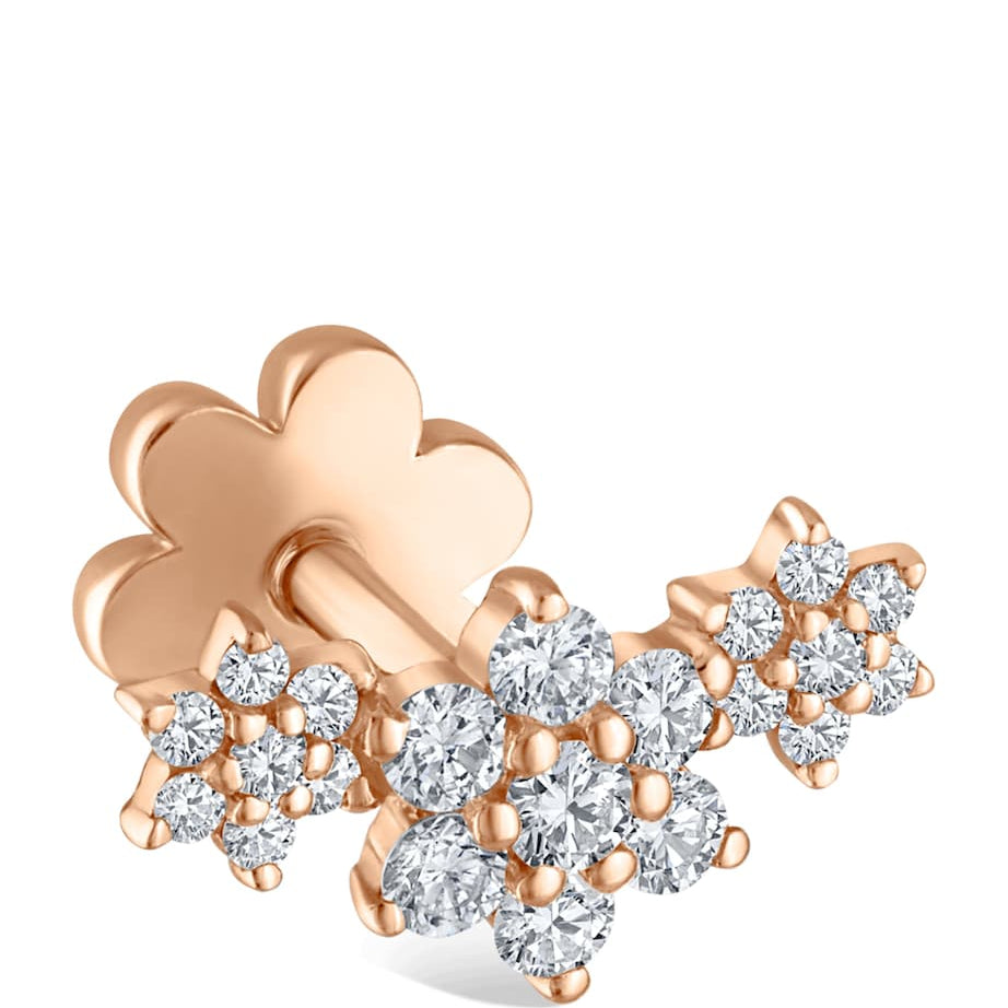 Rose Gold Three Flower Garland Diamond Threaded Stud Earring