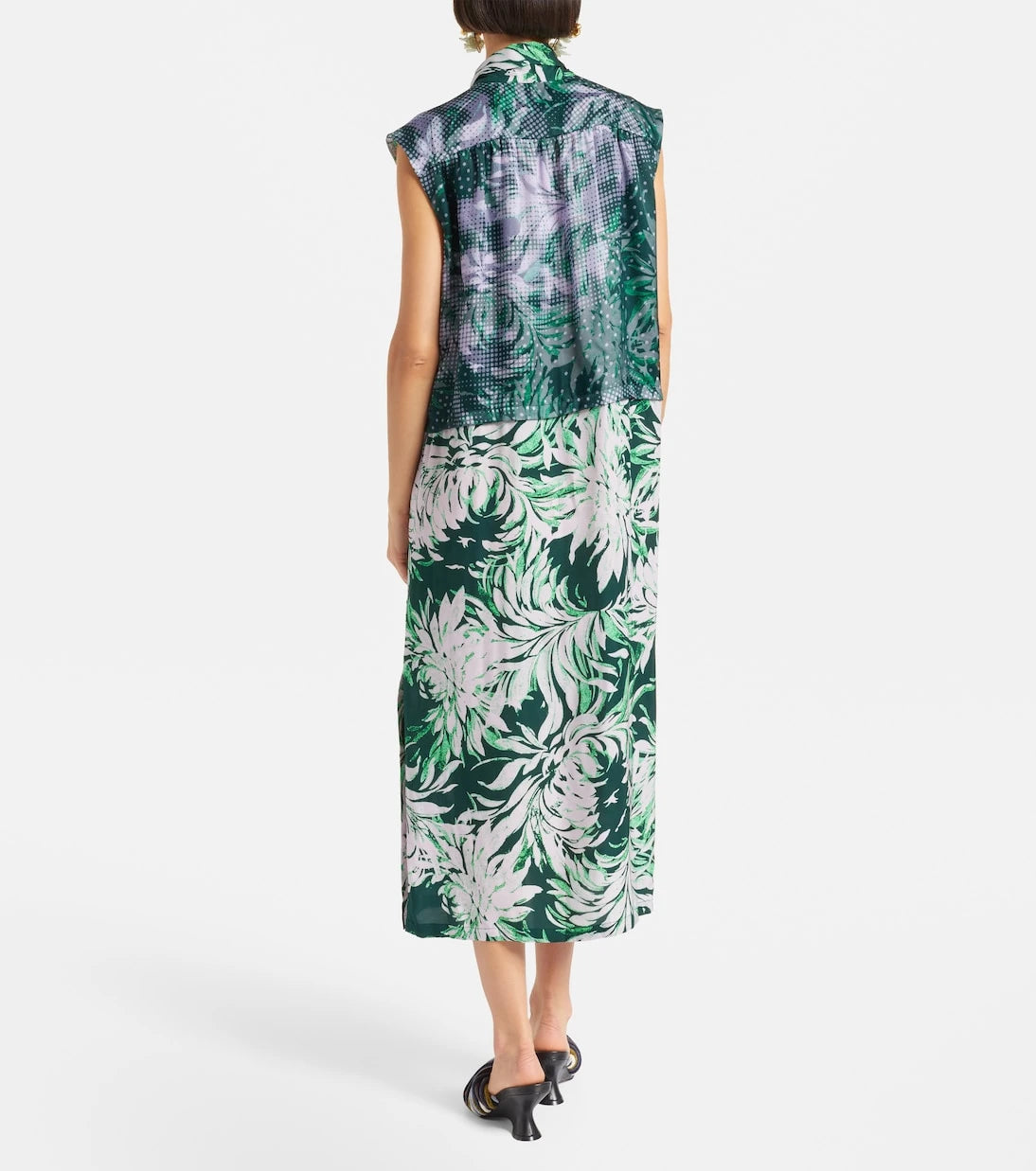 Dries Van Noten - Printed tie-neck midi dress