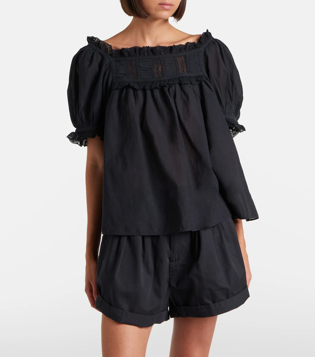 Dôen - Frances lace-trimmed cotton-blend top