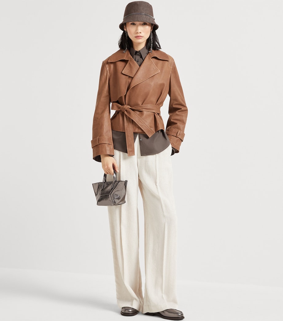 Brunello Cucinelli Brown Vintage Nappa Leather Cropped Trench Coat