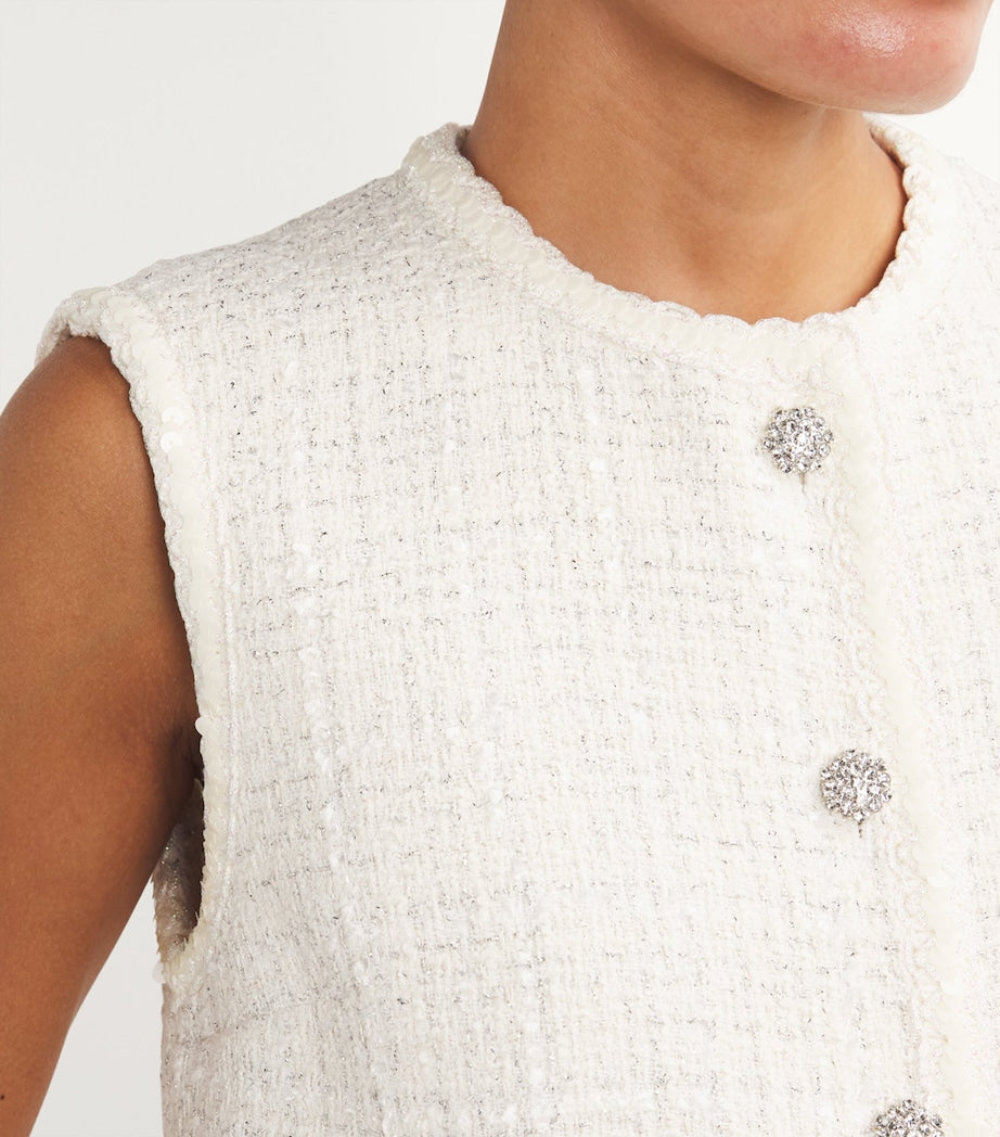 White Tweed Sleeveless Jacket