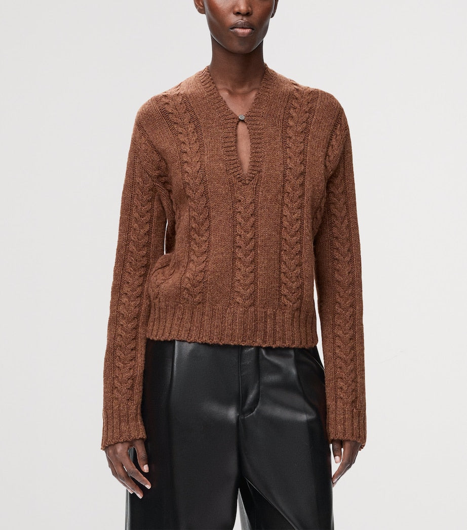 LOEWE Brown Wool Cable-Knit Sweater