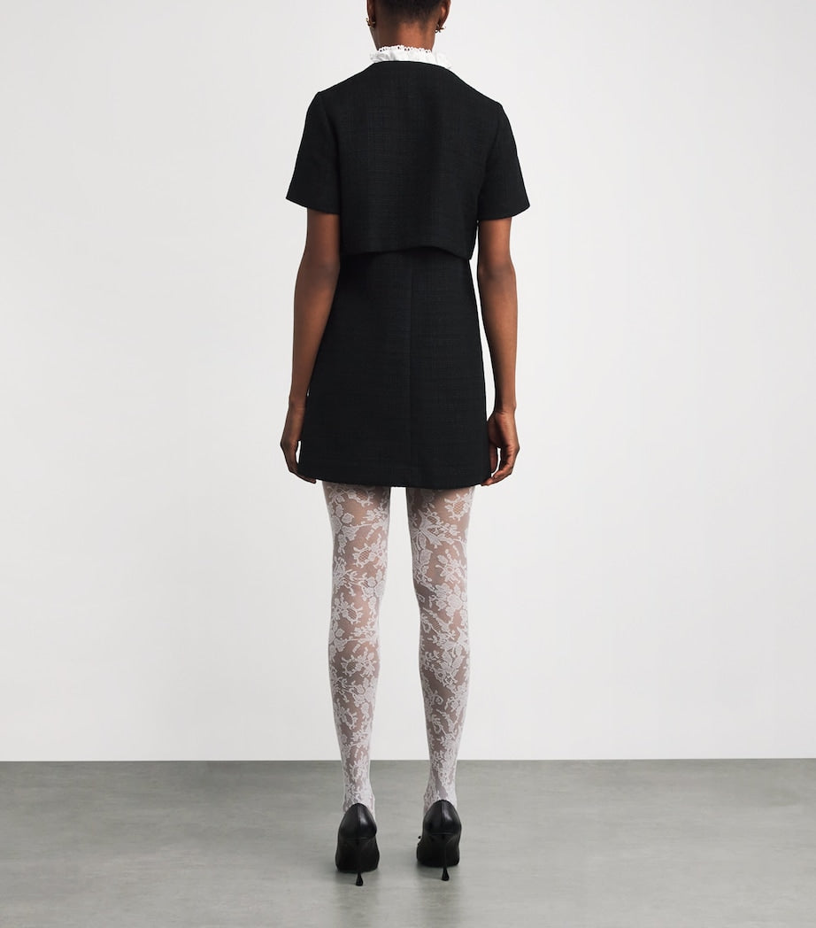 Sandro Paris Black Tweed Ruffle-Collar Mini Dress