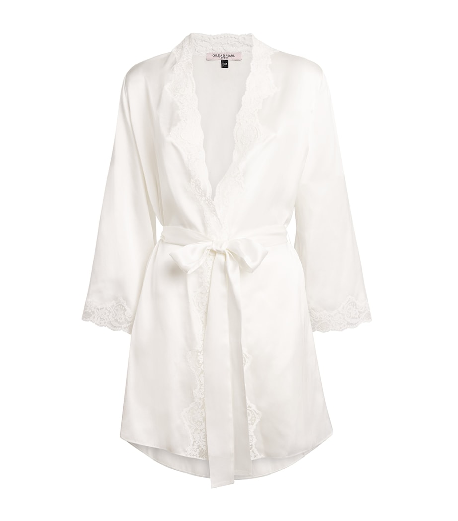 Gilda & Pearl Ivory Silk Lace-Trim In My Boudoir Short Robe