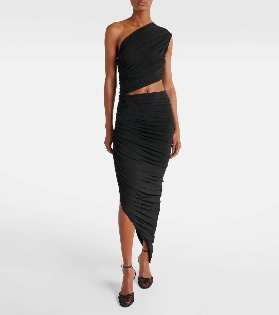 Alaïa - فستان متوسط الطول من الجيرسيه المزموم بقصات
