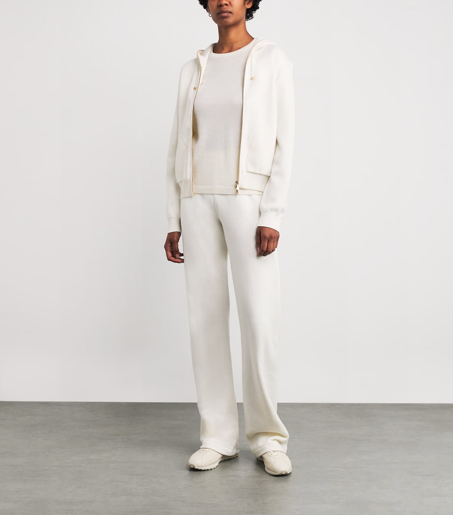 White Cashmere-Cotton Blend Zip-Up Hoodie