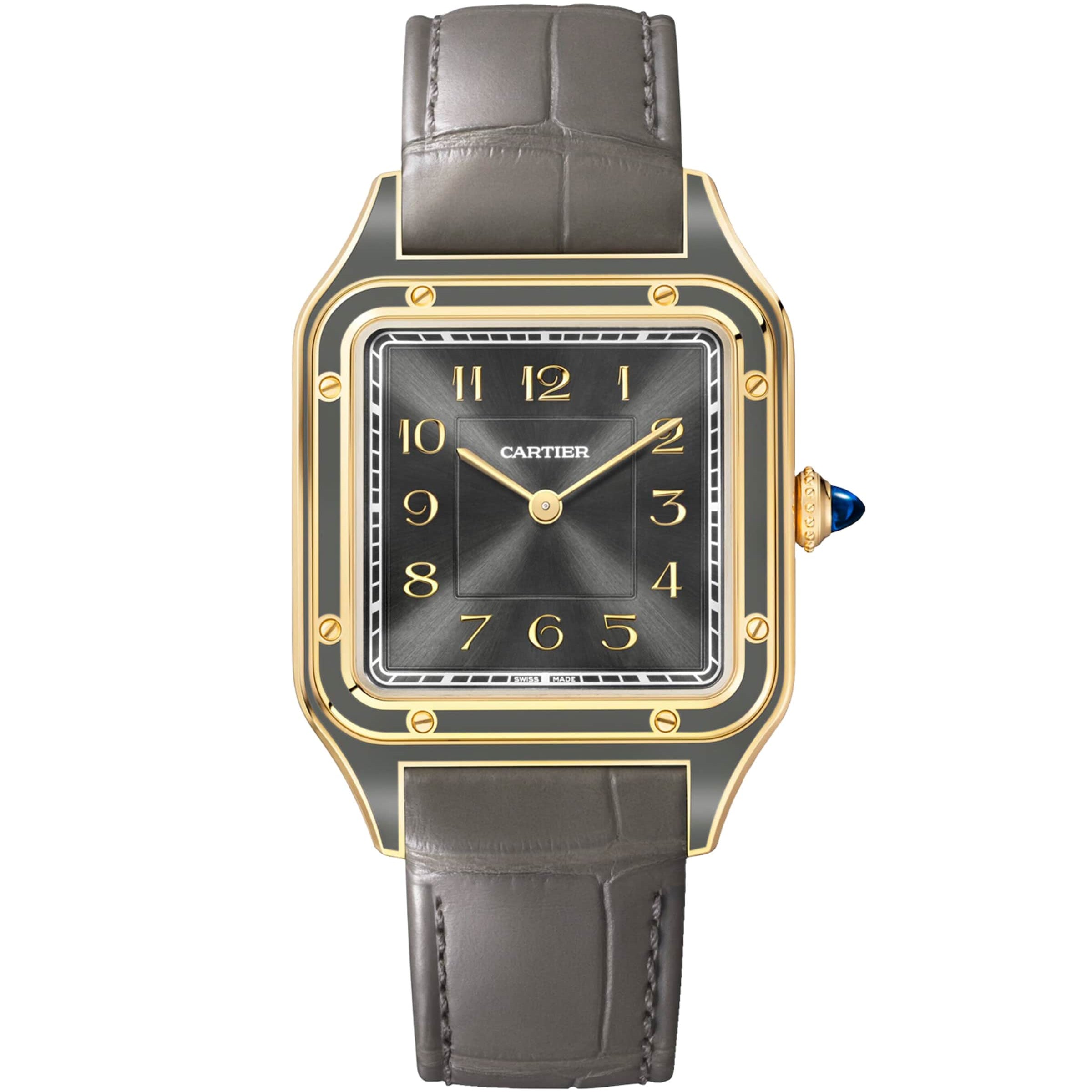 Large Yellow Gold and Sapphire Santos-Dumont Watch 43.5mm