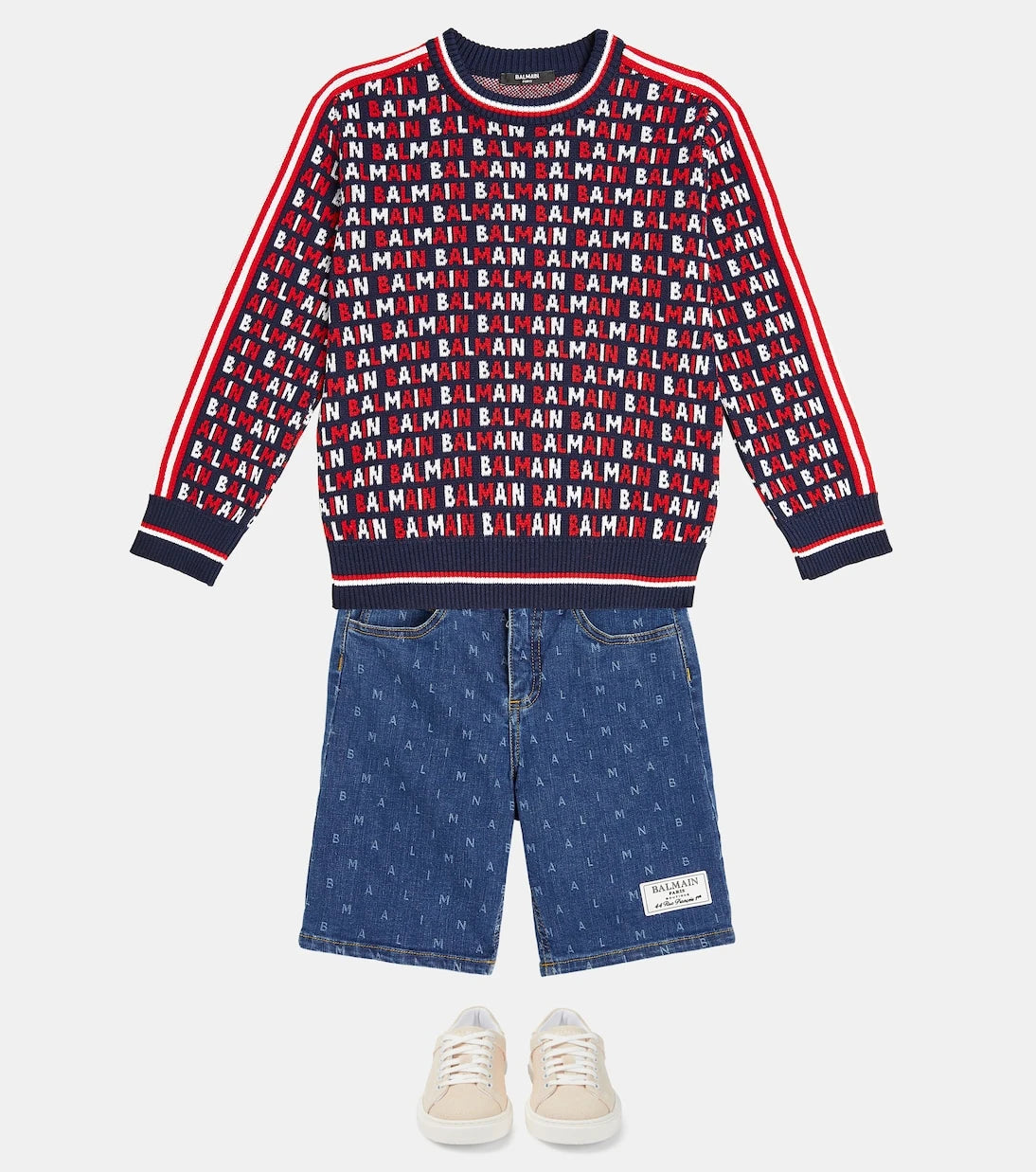 Balmain Kids - سويتر قطني بياقة مستديرة بنقشة المونوغرام