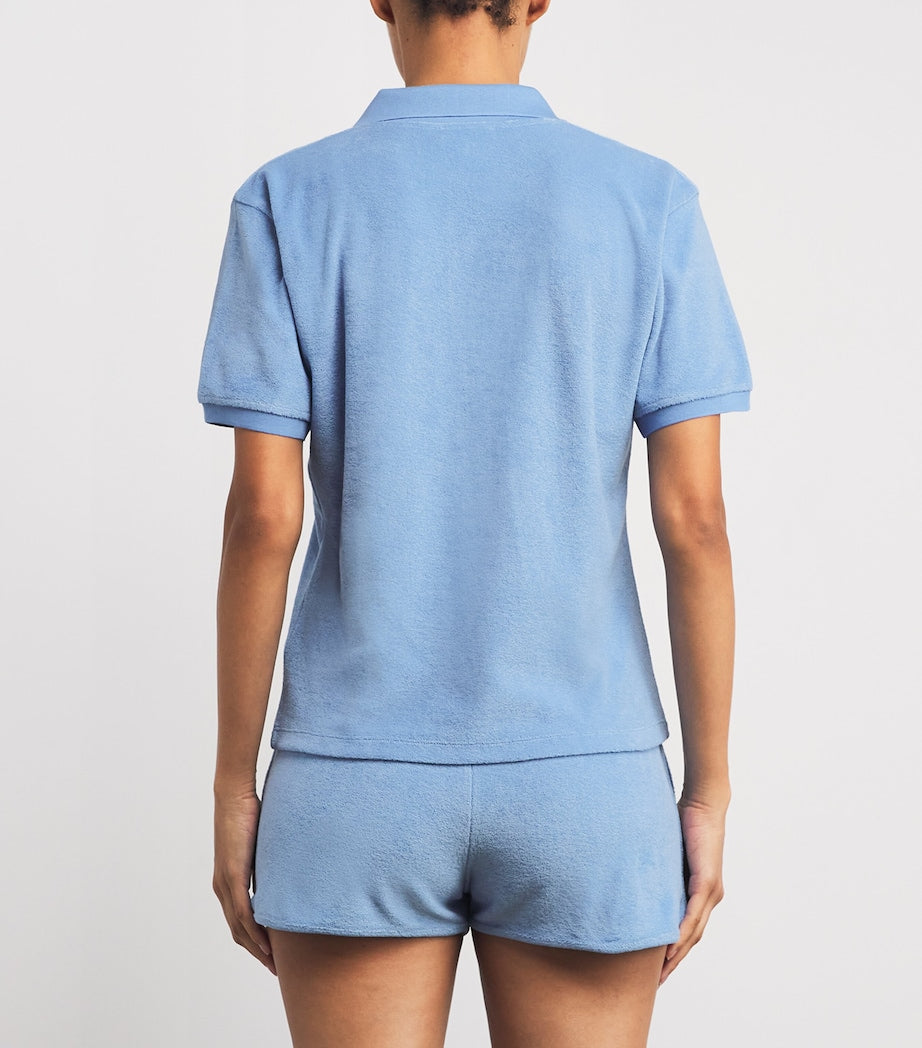 Hunza G Blue Cotton Terry Towelling Polo Shirt