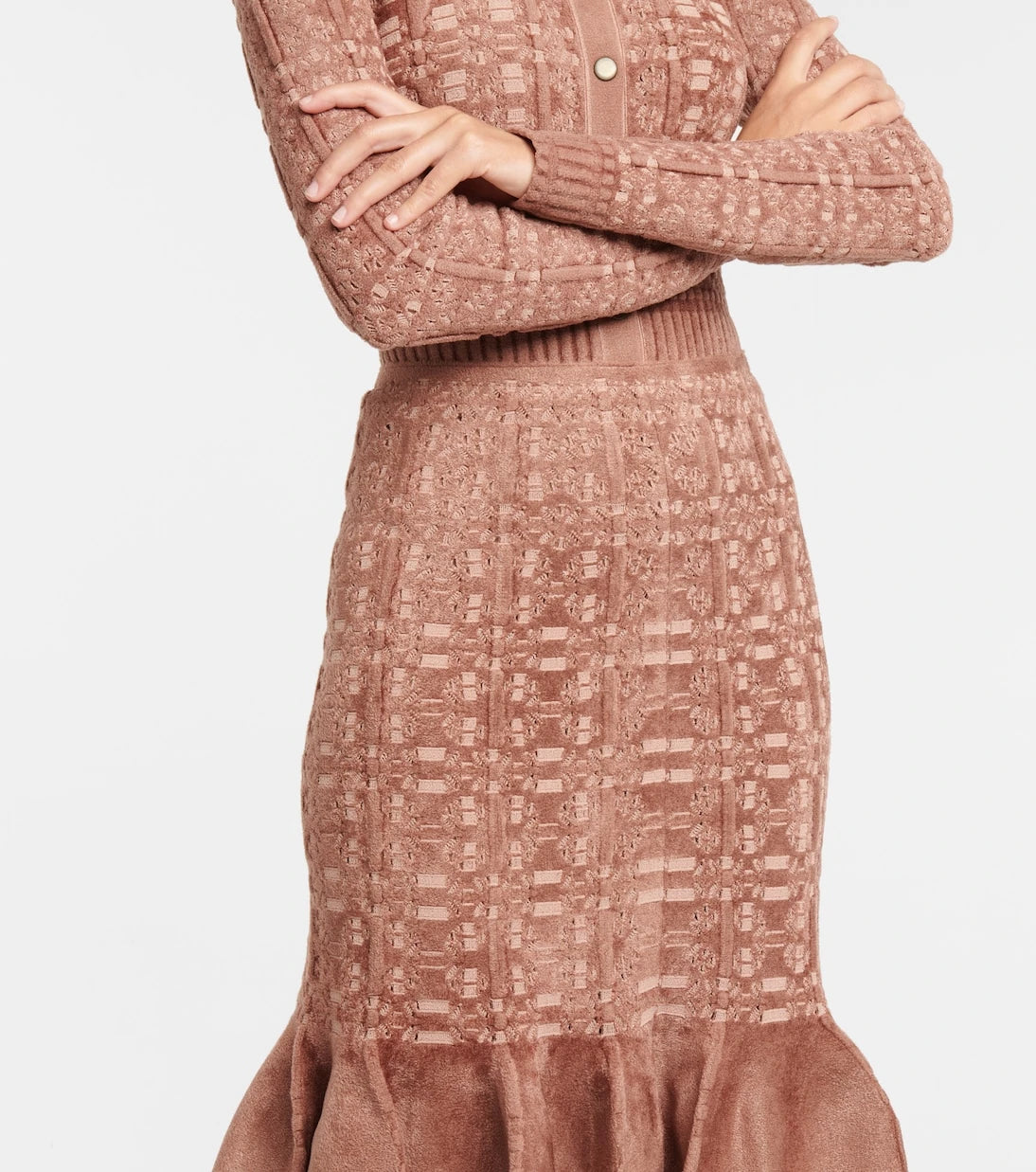 Alaïa - تنورة متوسطة الطول من المخمل بتشذيب دانتيل