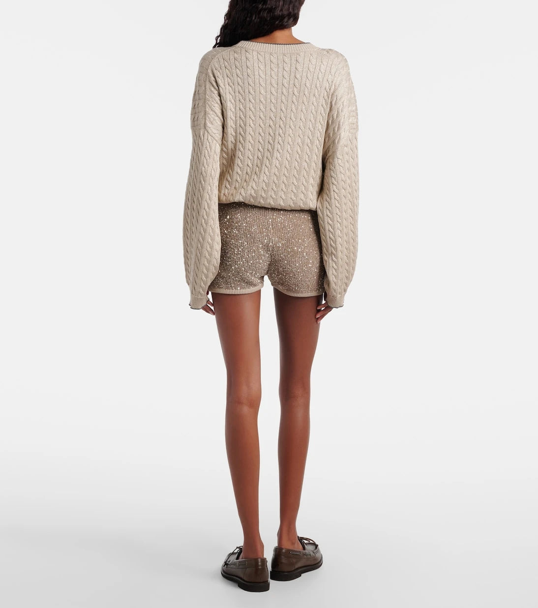 Brunello Cucinelli - Sequined ribbed-knit cotton shorts