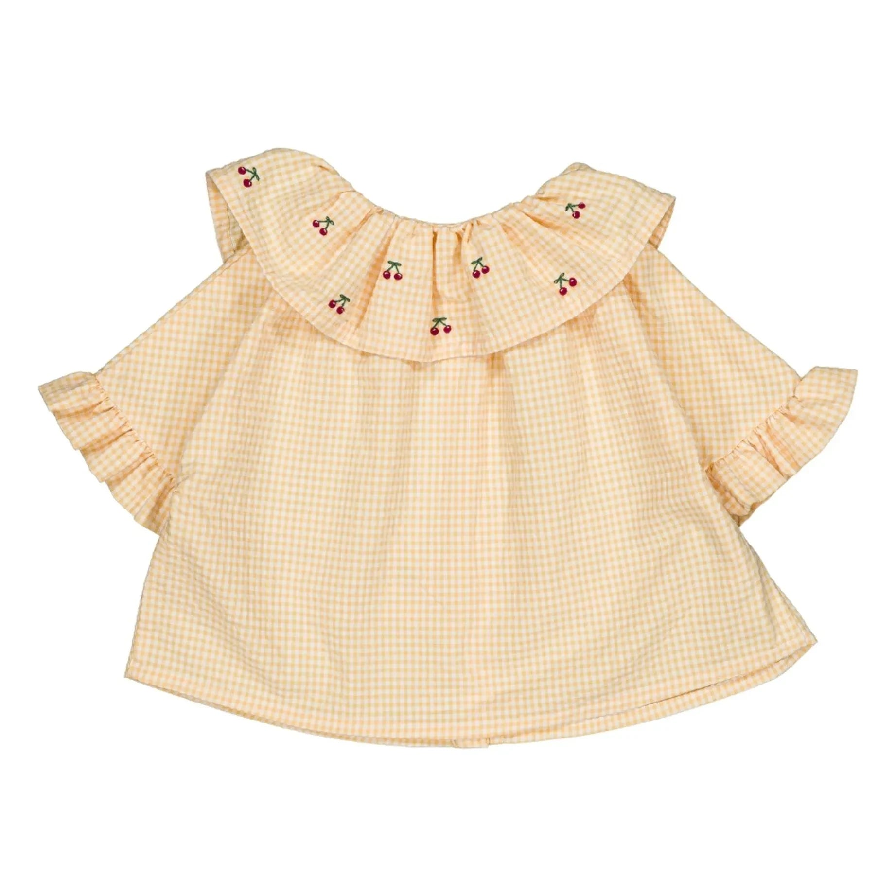 Loir - Blouse Hortense Vichy Cerises Coton Bio | Yellow