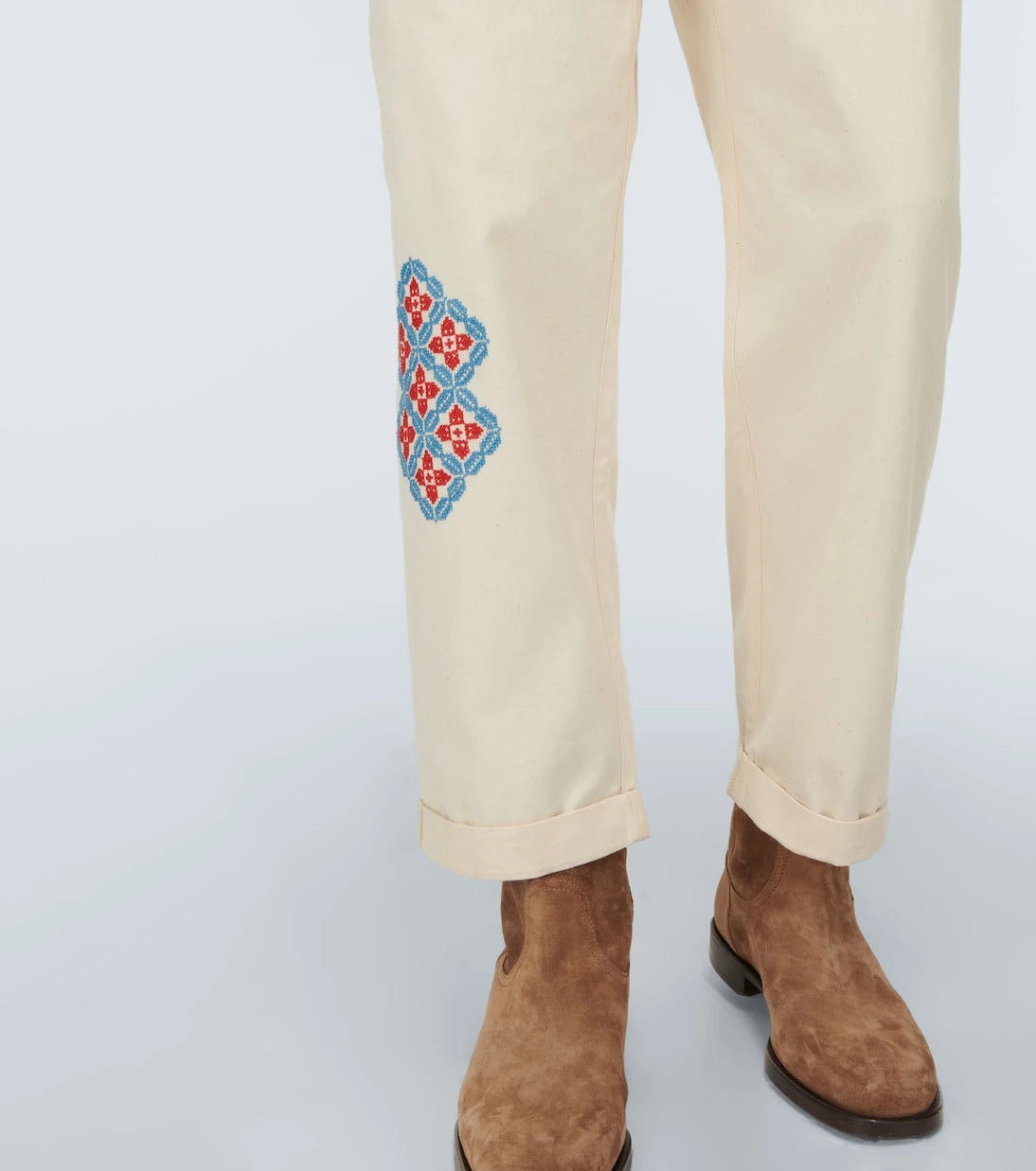 Adish - Embroidered straight cotton pants