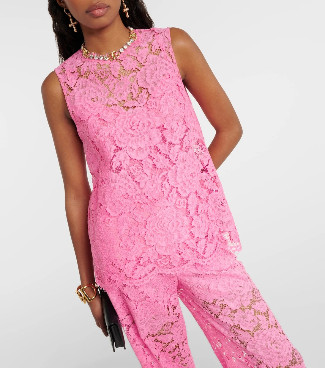 Dolce&Gabbana - Floral crepe de chine lace top