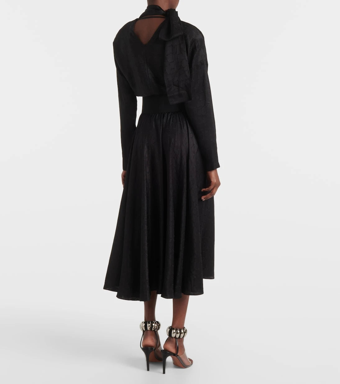 Alaïa - فستان ميدي حريري بياقة مربوطة