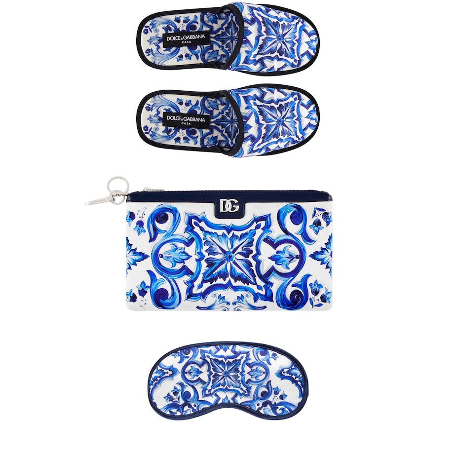 Dolce & Gabbana Casa Majolica Slippers and Sleep Mask Travel Set