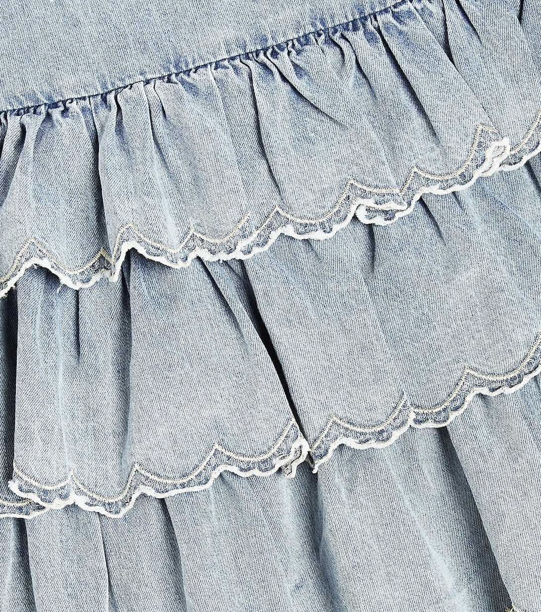 Petite Amalie - Ruffled embroidered cotton chambray skirt