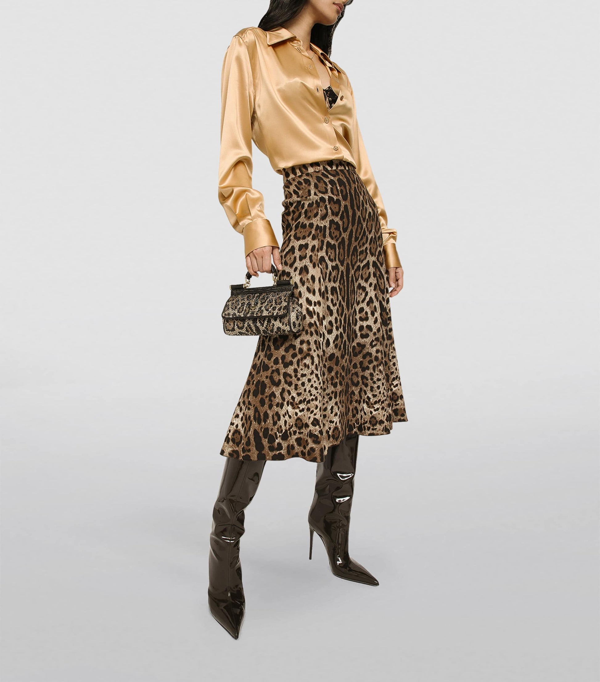 Dolce & Gabbana Multi Leopard Print Midi Skirt