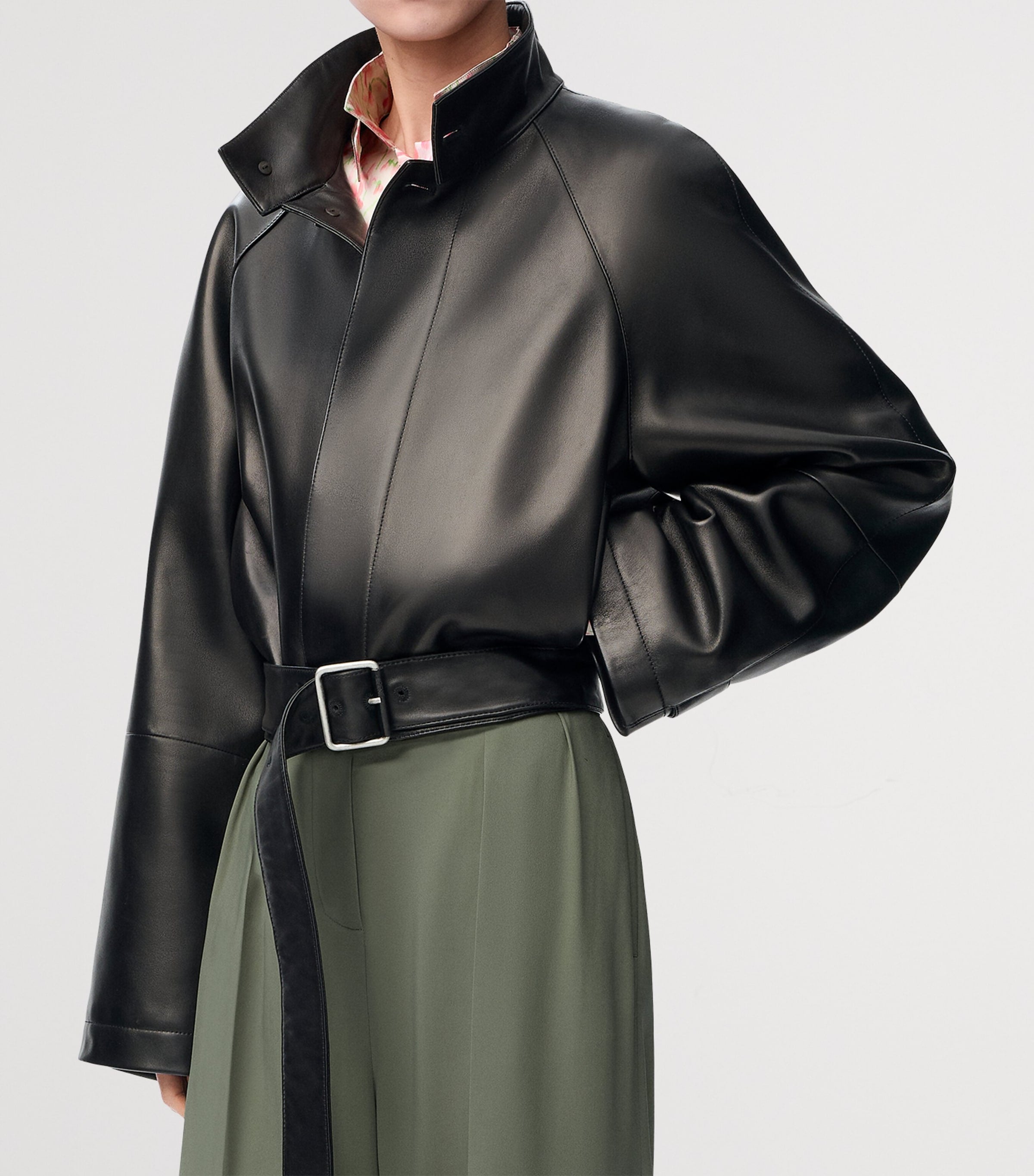 LOEWE Black Lambskin Cropped Trench Coat